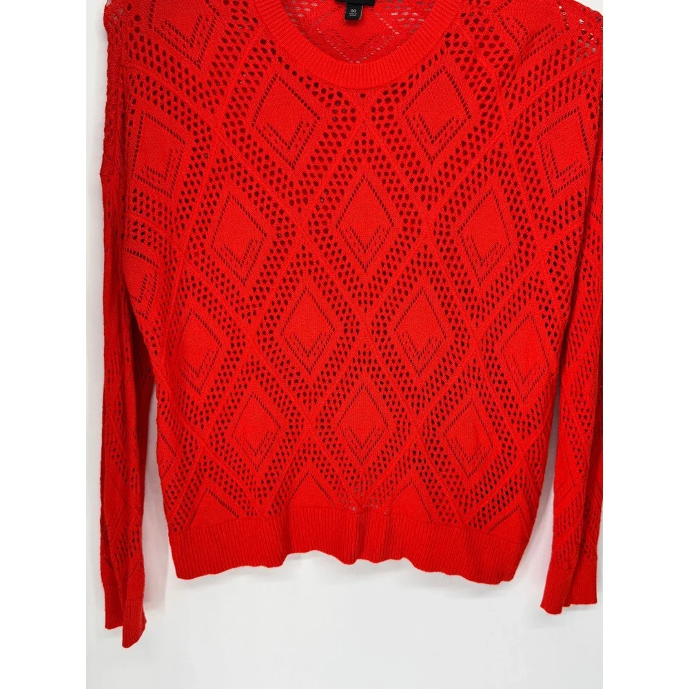 Torrid Sweater Womens M/L Red Excellent Diamond Pointelle Open Knit Crew Neck